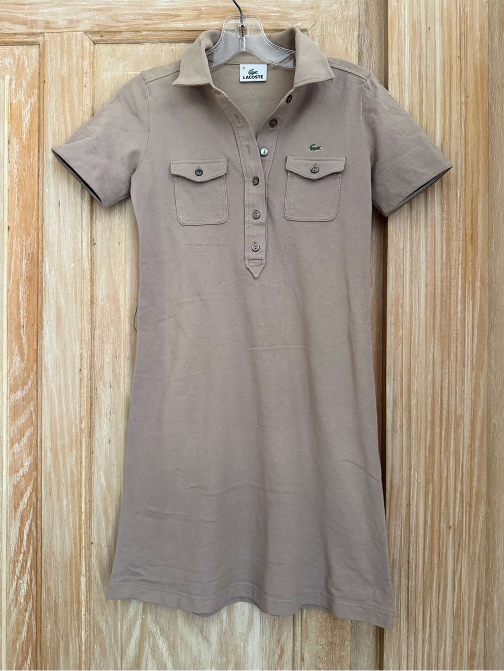 Lacoste Beige Polo Shirt Dress with Chest Pockets